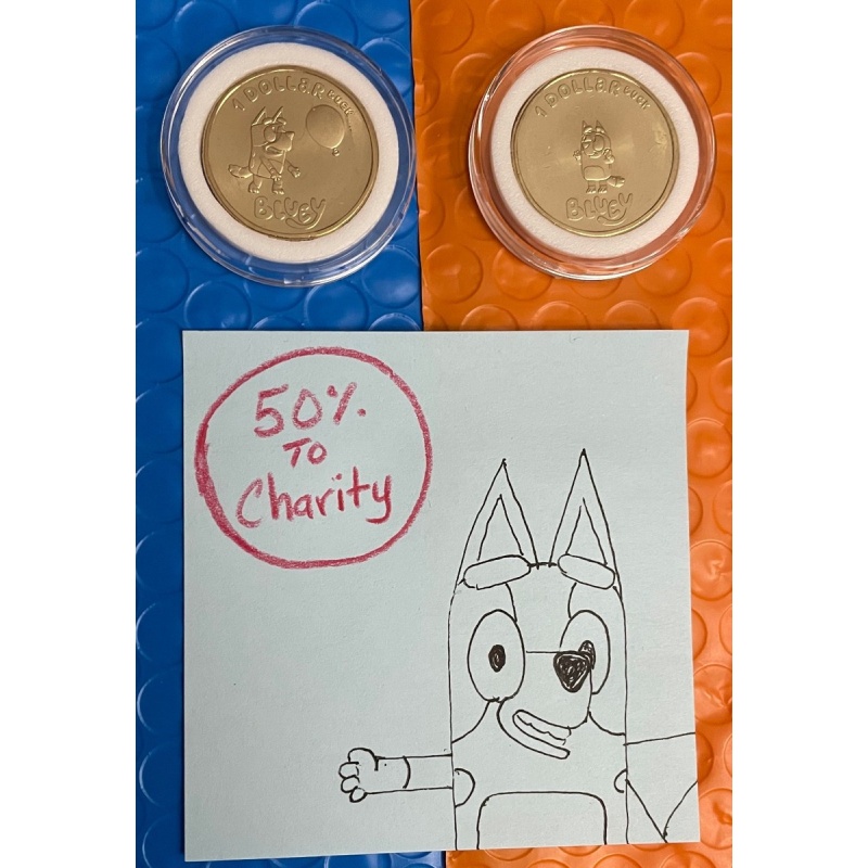 Bluey & Bingo Dollar bucks (2 coins) in Air-Tite capsules 50% to animal rescue