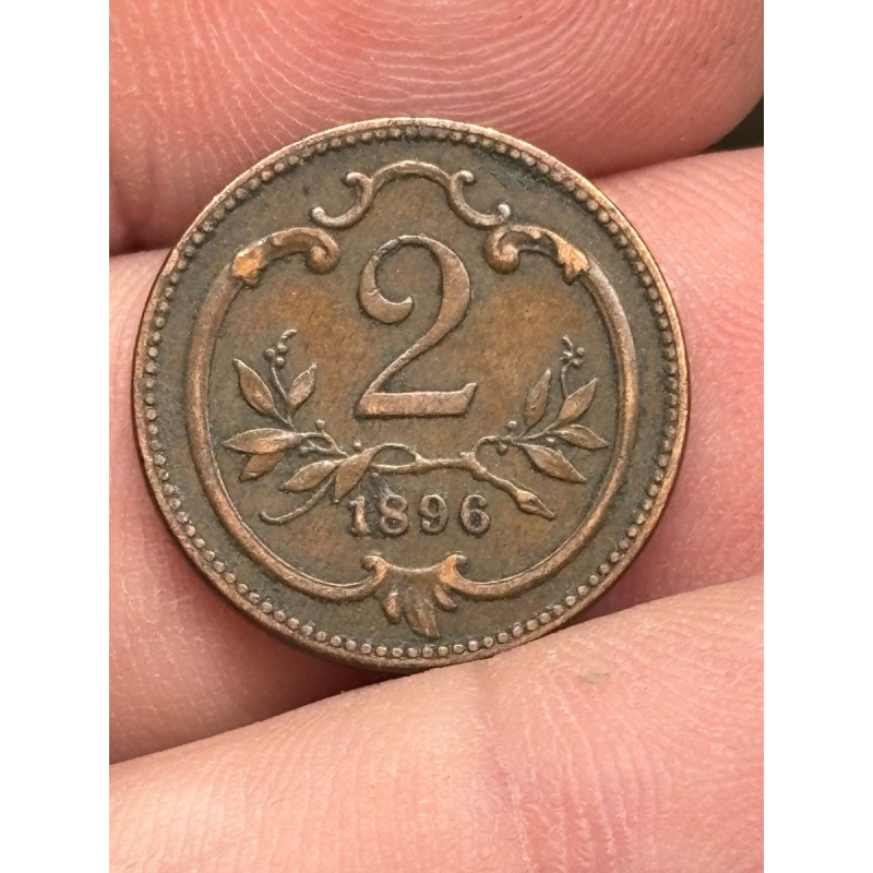 1896 Austria 2 HELLER copper coin HIGH GRADE Great Details and EYE APPEAL COLOR