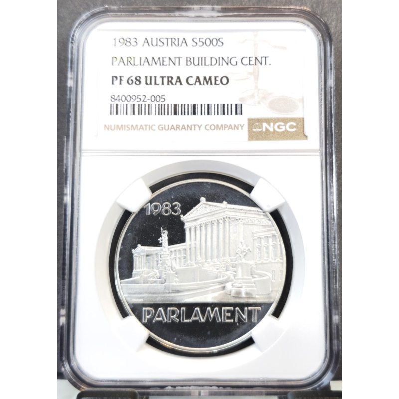 1983 AUSTRIA SILVER 500 SCHILLING PARLIAMENT BUILDING NGC PF 68 ULTRA CAMEO RARE