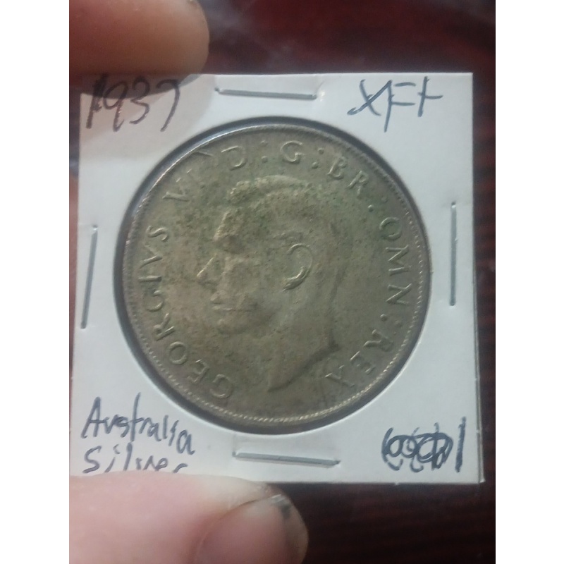 1937 Australia One Crown. Excellent Details! Large Silver Coin!