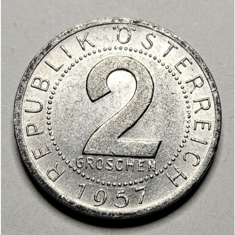 1957 Austria 2 Two Groschen  - Aluminum Coin - Austrian - World - Europe