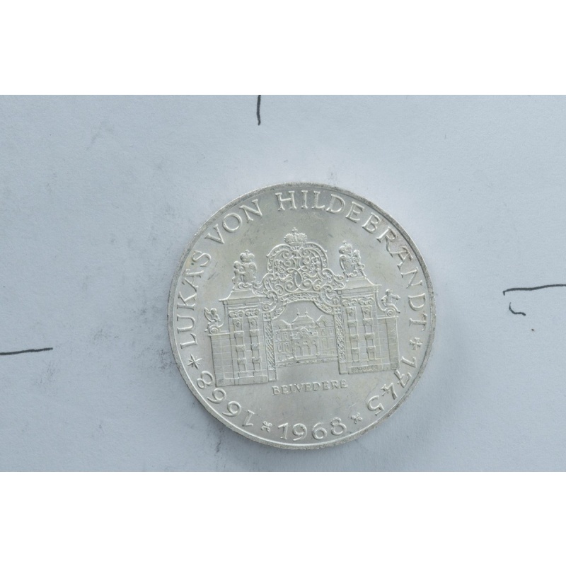 1968 Austrian 25 Schilling Silver Coin Lukas von Hildebrandt Commemorative