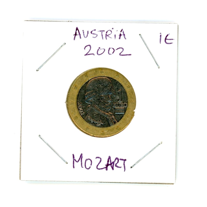2002 1€ 1-€ AUSTRIA 1 Euro Bimetallic Coin WOLFGANG AMADEUS MOZART !!!