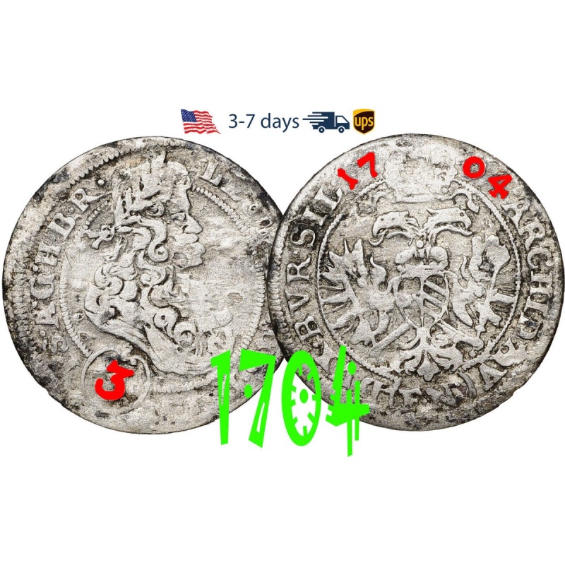 Austria 3 Kreuzer 1704 Habsburg  Leopold I, Silver Coin Authentic #19241