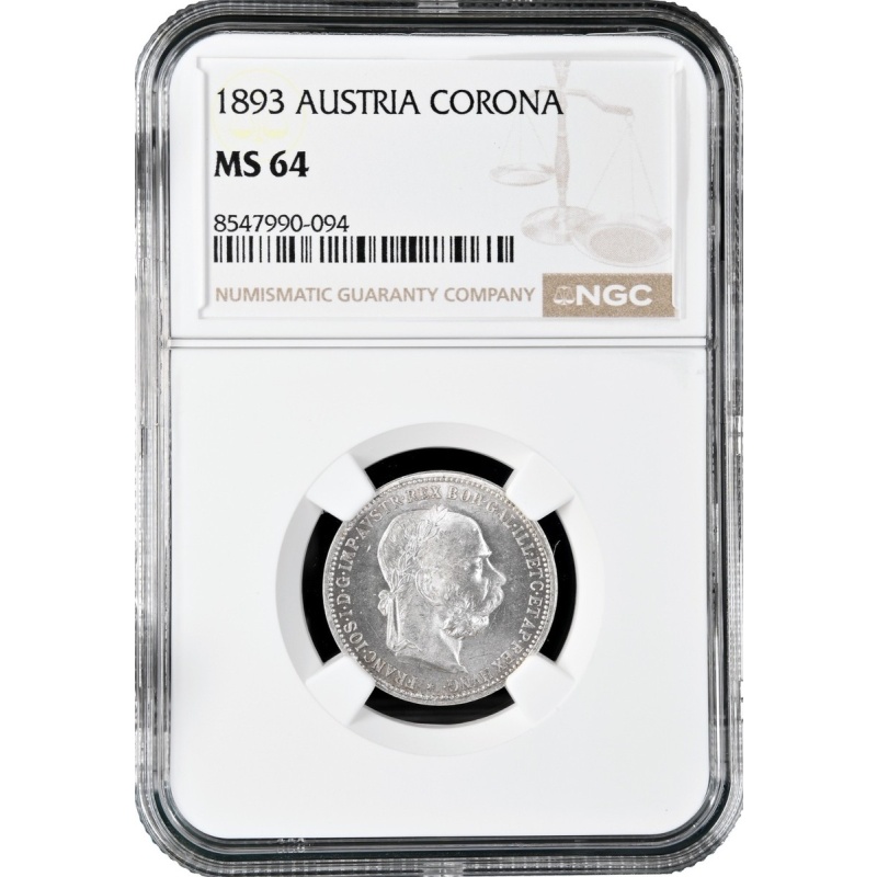 Austria 1 corona 1893, NGC MS64, "Emperor Franz Joseph I (1848 - 1916)"