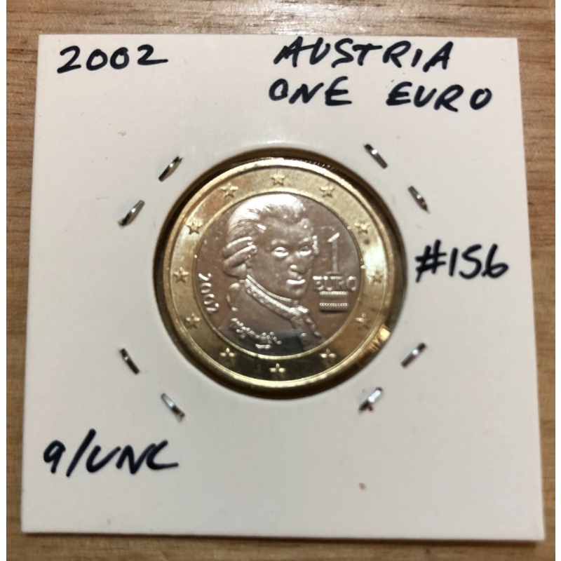 2002 One Euro Austria a/UNC in 2X2 #156