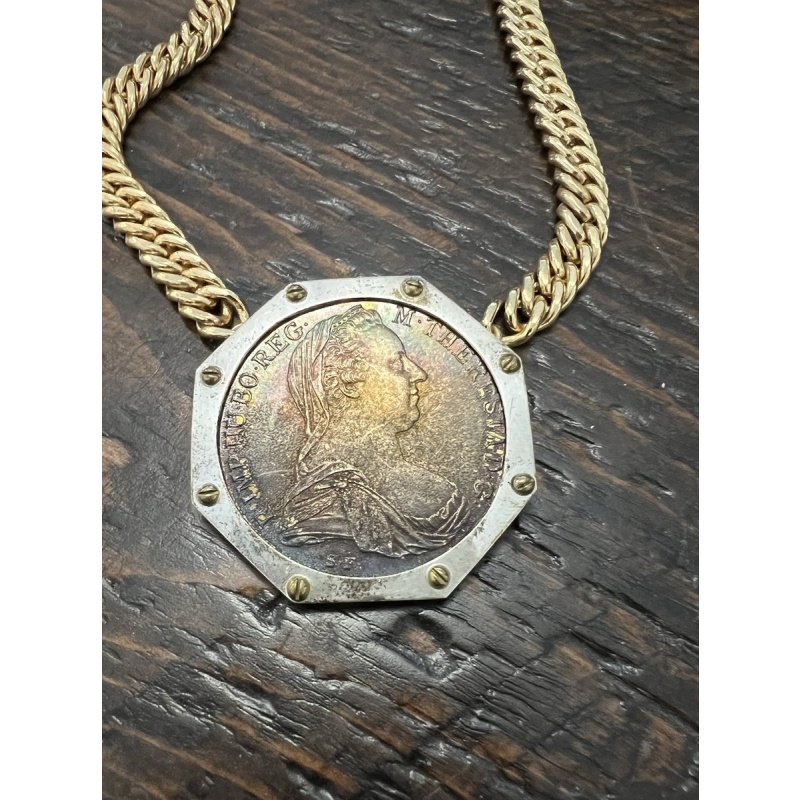 Austrian Maria Theresa Silver Thaler Coin set in a Custom Pendant Frame