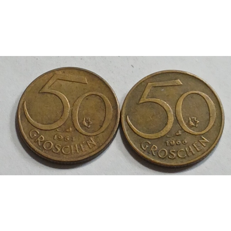 LOT OF 2 ,  50 Groschen Coin Austria -   1964 , 1966  PLEASE INSPECT PICTURES