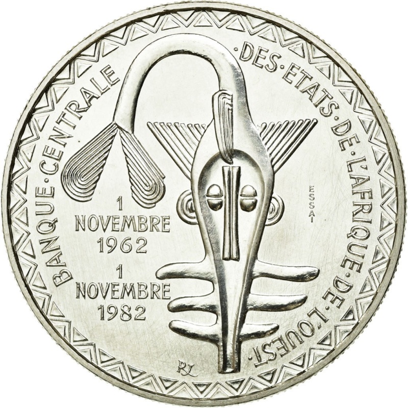 [#103569] Coin, West African States, 5000 Francs, 1982, MS(65-70), Silver, KM:E1