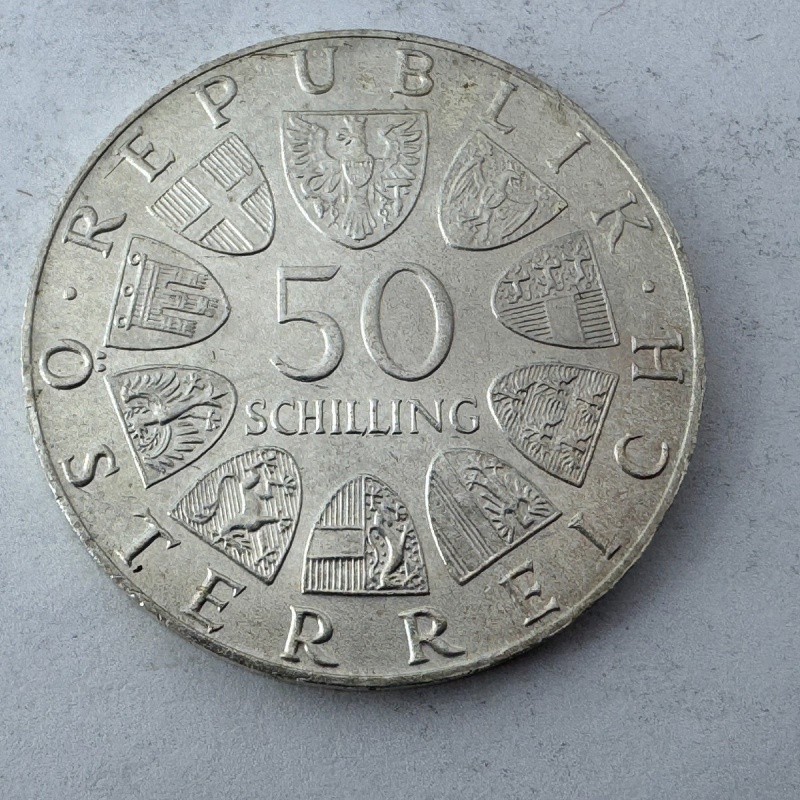 1964 Austria 50 Schilling Silver Coin Vienna International Garden Show Wiener Ga
