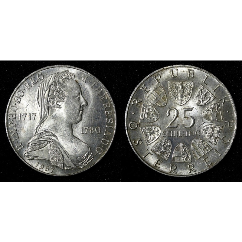 Austria Maria Theresia Silver 1967 25 Schilling UNC KM# 2901 (28 600)