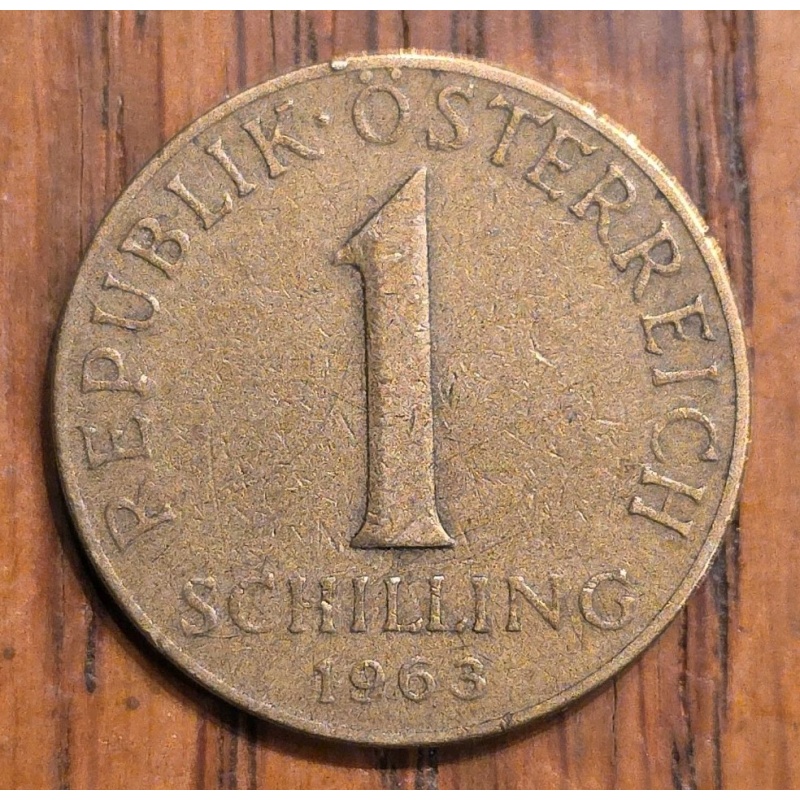 1963 Austria 1 Schilling, Denomination, 3 Edelweiss Flowers Aluminum-Bronze