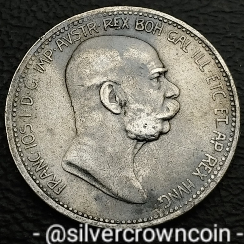 Austria ???? ???? Empire 1 Corona 1908. KM#2808. Silver One Franc Mark coin. FIl