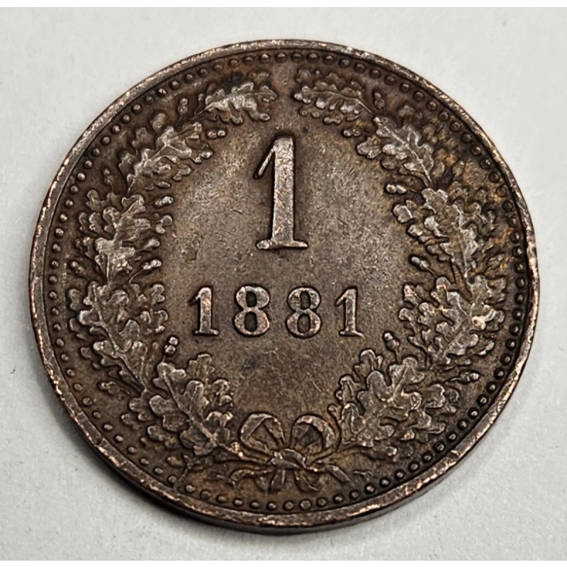 1881 Austria One 1 Kreuzer - Circulated Austrian Copper World Coin - Europe