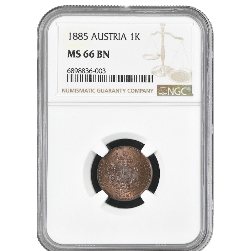 P198, Austria, Franz Joseph, 1 Kreuzer 1885, Vienna Mint, NGC MS66BN, Top Pop!