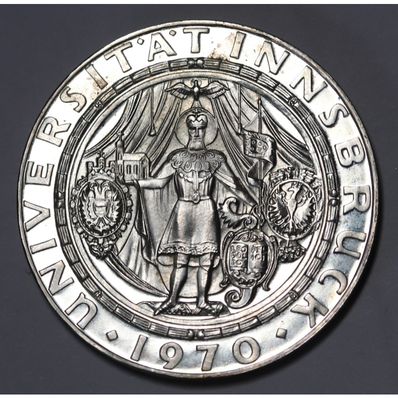 1970 Austria 50 Schilling,  Innsbruck University- Silver Proof Coin KM# 2908