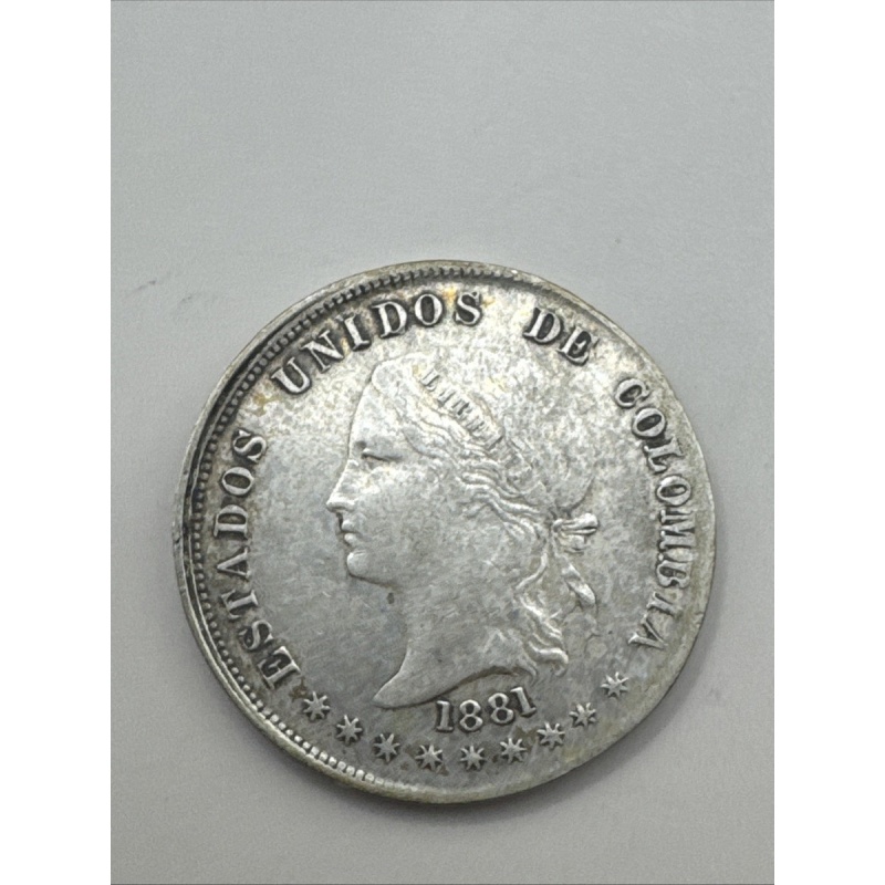 1881 Colombia 50 Centavos .835 Silver Coin Nice Details