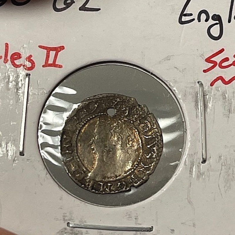 1660-62 England One Pence 1d Charles II Scarce Type Holed