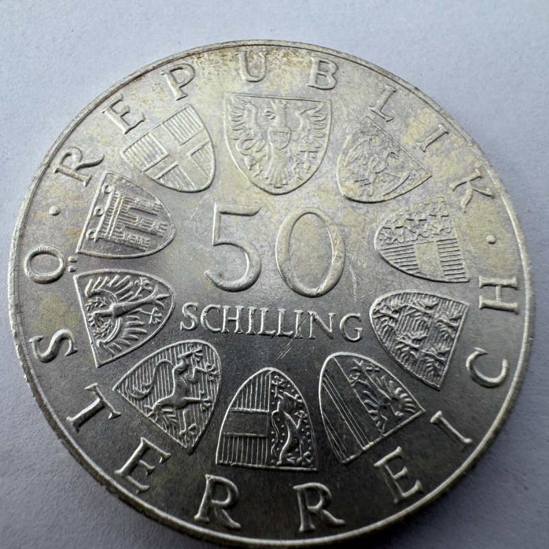1974 Austria 50 Schilling Silver Coin 1200 Years Salzburg Cathedral Dom zu Salzb