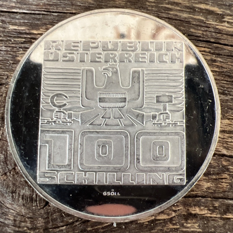 1975 ???? Austria 100 Schilling 50 year Anniversary PROOF Silver Coin Olympics