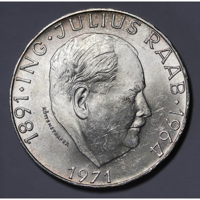1971 Austria 50 Schilling, Julius Raab - Silver Coin KM#?2911 AU/Unc