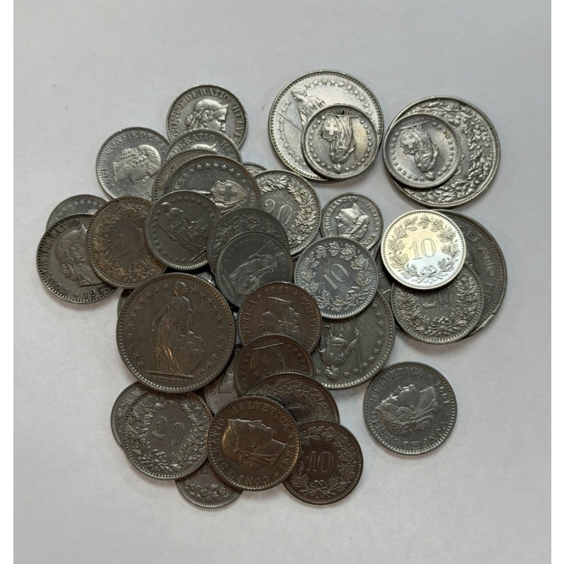 Swiss Franc Coins Approx 20 Francs Face Value Bundle Lot NO RESERVE