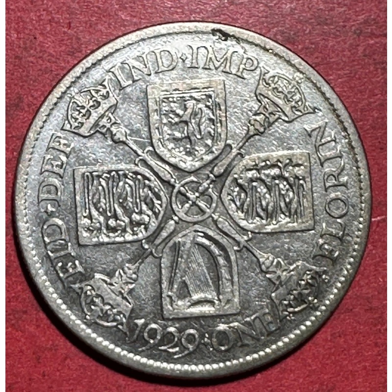 1929 British King George V SILVER Florin! FINE Details! Old British Coin!