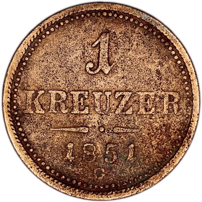 AUSTRIA coin 1 Kreuzer 1851 G VERY RARE mint mark !!! Fine