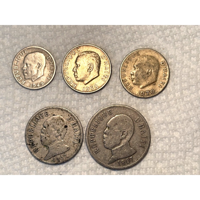Haiti Lot (5) 5 Centimes 10 c (2) 20 c 50 c 1907-1970 VG To About Uncirculated