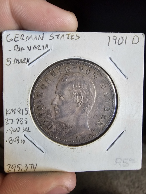 GERMANY BAVARIA SILVER 5 MARK 1901 MUNICH