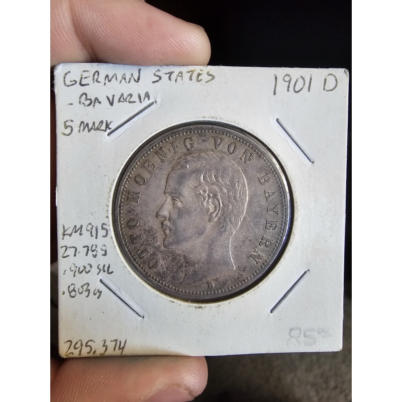 GERMANY BAVARIA SILVER 5 MARK 1901 MUNICH