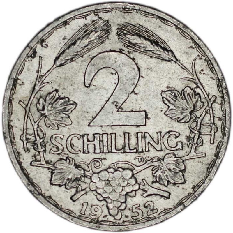 AUSTRIA coin 2 Schilling 1952 Extremely rare date !!! XF Extremely Fine