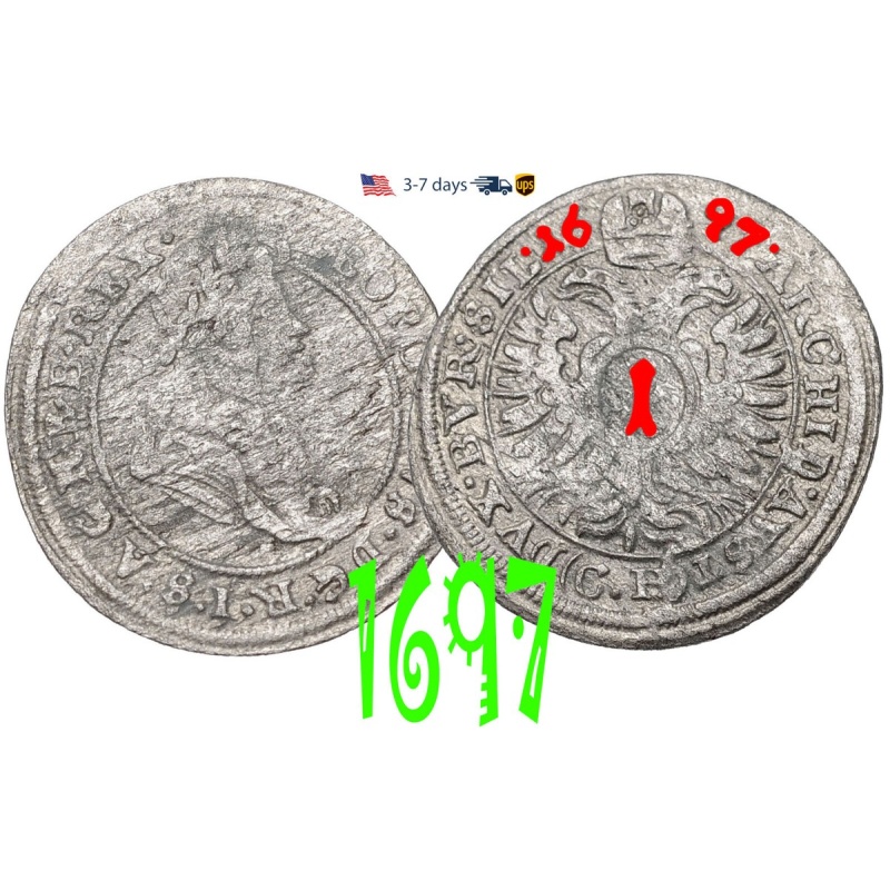 Austria 1 Kreuzer 1697 Habsburg Leopold I, Silver Coin #31880