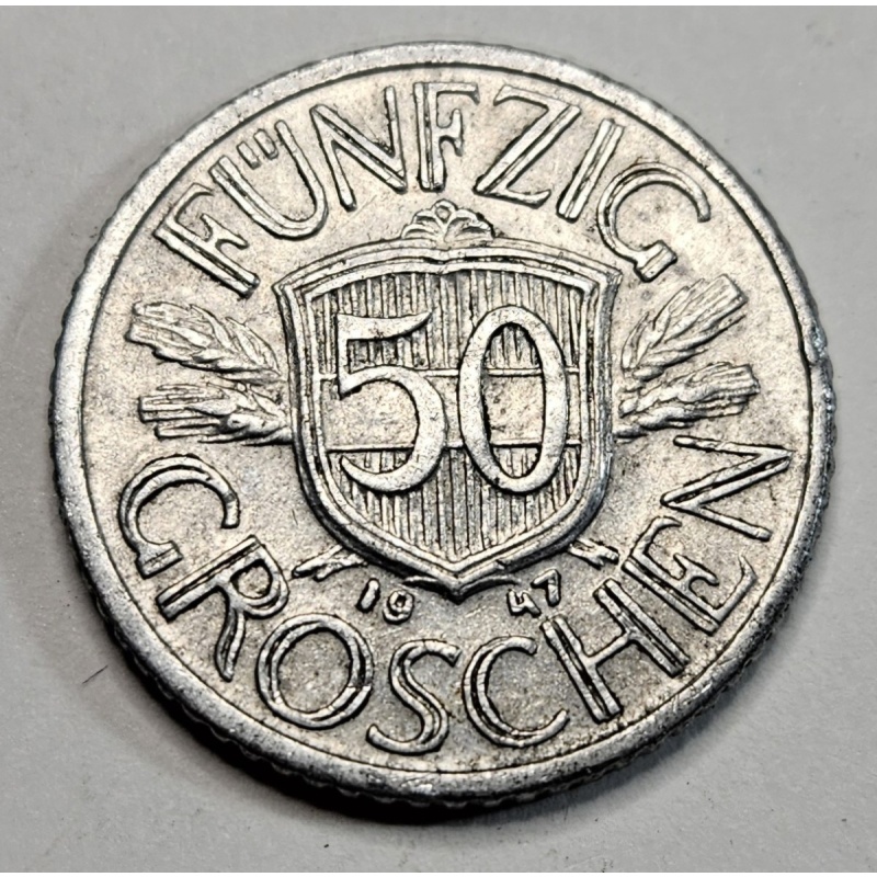 1947 Austria 50 Groschen Shield Eagle Coin - Aluminum - Austrian Europe - World