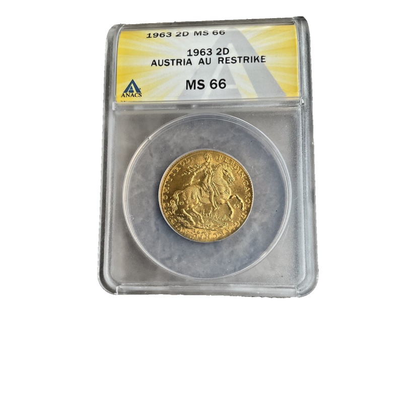 1963 2 Ducat Austria AU Restrike MS63 6.98g gold with die cheap