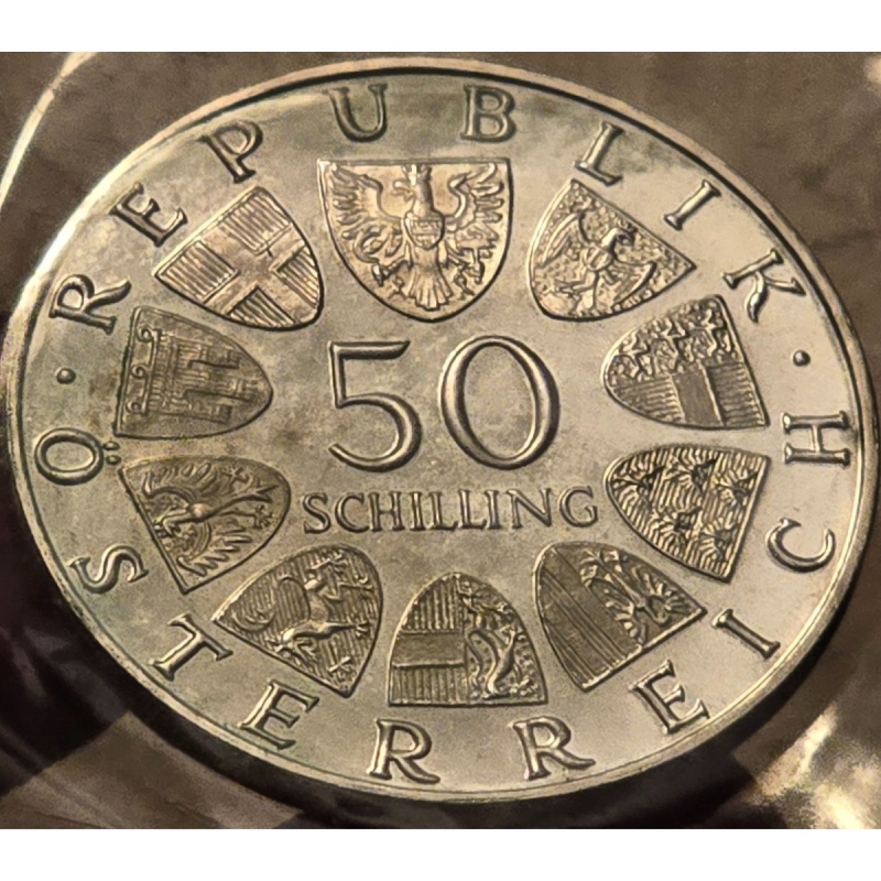 ???? 1970 Austria 50 Schilling Silver Coin; Dr. Karl Renner Commemorative; NICE!