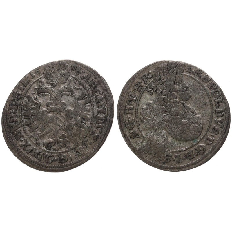 Austria - Austria 3 Kreuzer 1696 - Silver, 1.3g, Ø 20mm Km#1116