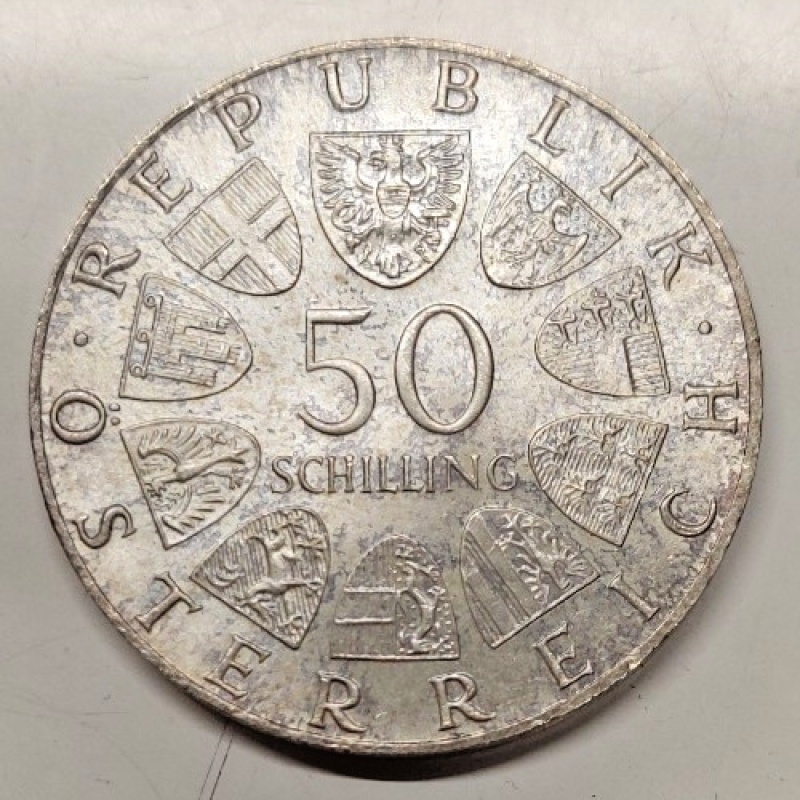 AUSTRIA 50 SCHILLING 1973 KM 2917 silver silver 0.900 Theodor Korner