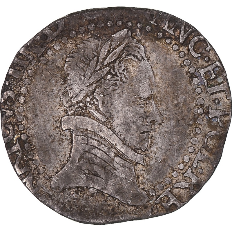 [#342599] Coin, France, Henri III, 1/4 Franc au col plat, 1578, VF, Sil, ver