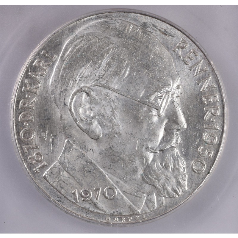 1970 Austria 50 Schilling 20g Silver 0.900 - ICG MS64 - KM#2909
