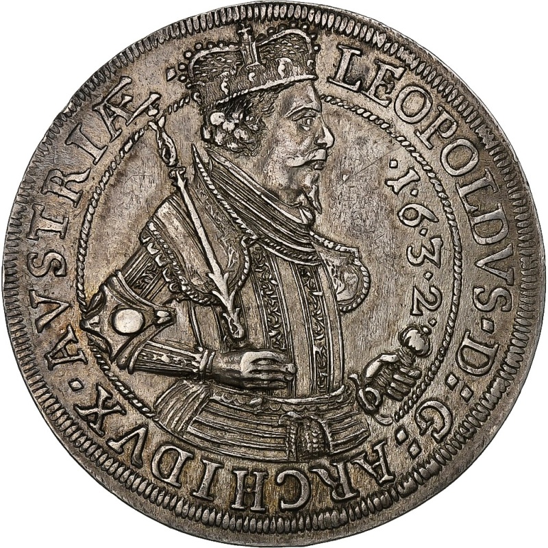 [#1288585] County of Tyrol, Leopold V, Thaler, 1632, Hall, posthumous, Silver, A