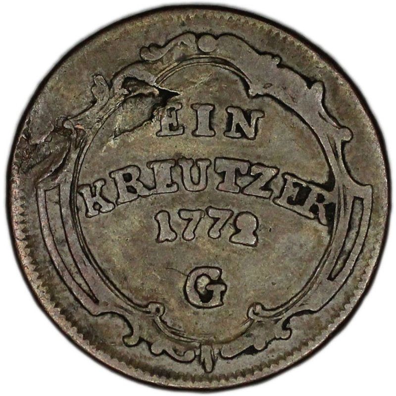 AUSTRIAN STATES (BURGAU) coin 1 Kreuzer 1772 G Fine