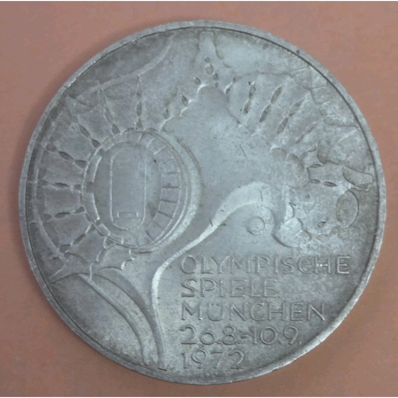 1972 West German 10 Mark Silver Coin Commemorating The Munich Olympics.