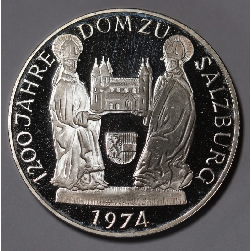 1974 Austria 50 Schilling, Salzburg Cathedral, Silver Proof Coin KM#?2921