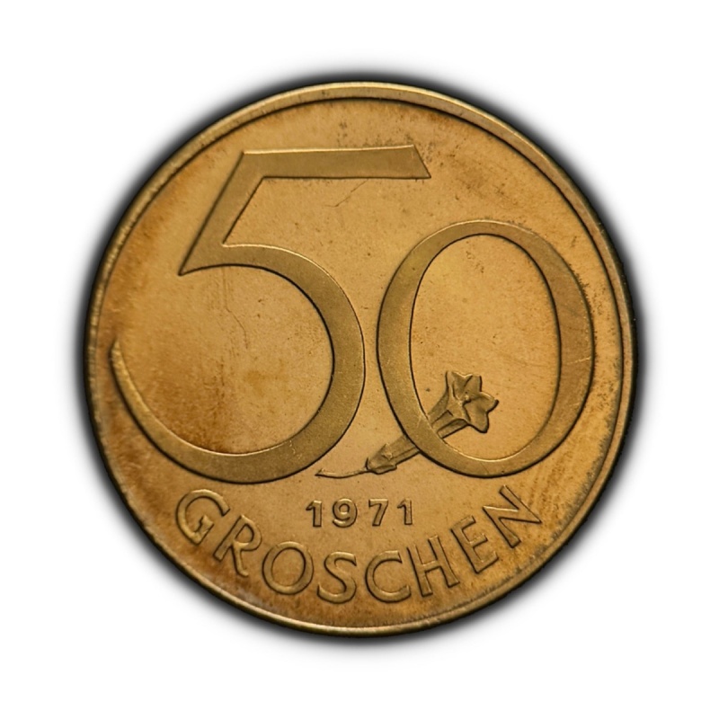 AUSTRIA. 1971, 50 Groschen - Stemless Gentian Flower, Gentiana acaulis 1 Proof