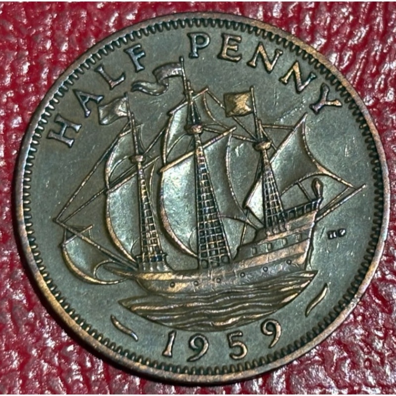 VINTAGE VF+ DETAILS  1959 GREAT BRITAIN HALF 1/2 PENNY-FEB363