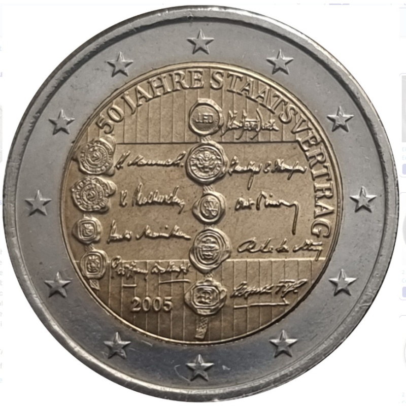 Austria coin 2€ euro 2005 50y State Treaty signatures seals May 1955 USSR USA UK