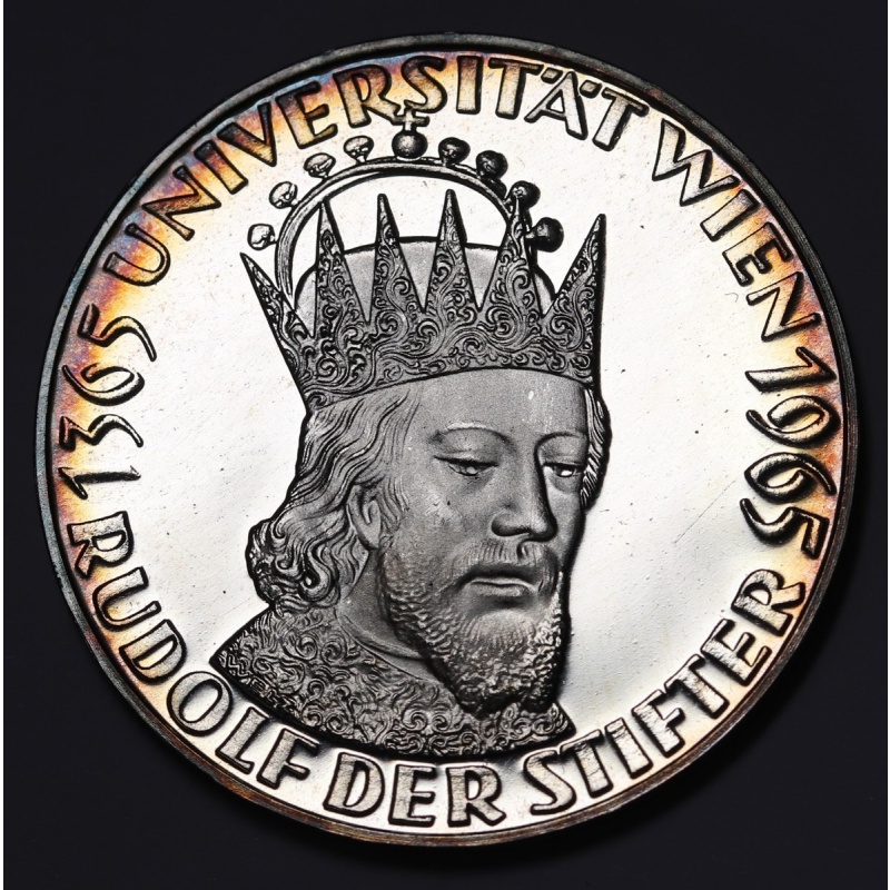 1965 Austria 50 Schilling, Vienna University - Silver Proof Coin KM#?2898 Toned