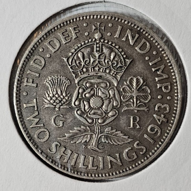 1943 Great Britain UK two shillings -SILVER-KM# 855 - LOW COMBINED SHIP - UK-226