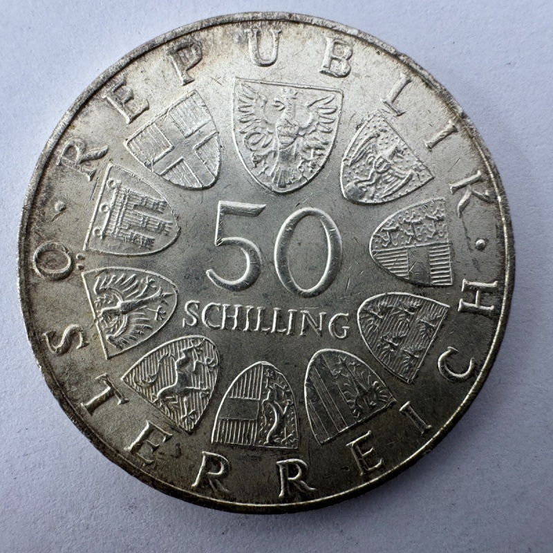 1967 Austria 50 Schilling Silver Coin 100 Years Blue Danube Waltz Johann Strauss